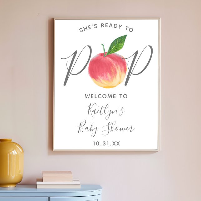 Ready To Pop | Peach Baby Shower Welcome Sign (Creator Uploaded)