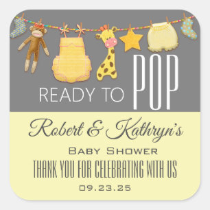 "Ready To Pop" Personalised Baby Shower Popcorn Square Sticker