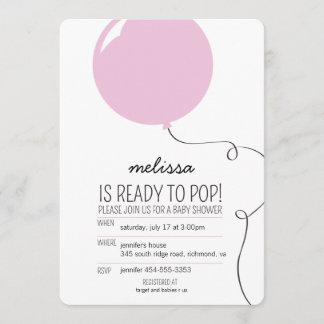 Ready to Pop Pink Balloon Girl Baby Shower Invite