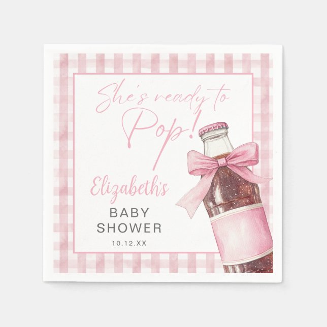 Ready To Pop Pink Bow Soda Bottle Baby Shower Napkin (Front)