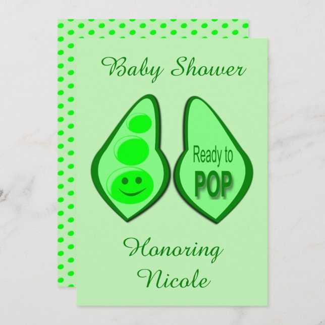 Ready to Pop Pregnant Green Pea Baby Shower Invitation (Front/Back)