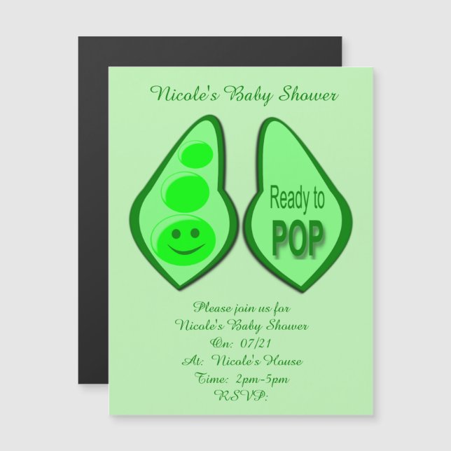 Ready to Pop Pregnant Green Pea Baby Shower Magnetic Invitation (Front/Back)