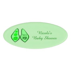 Ready to Pop Pregnant Green Pea Baby Shower Name Tag