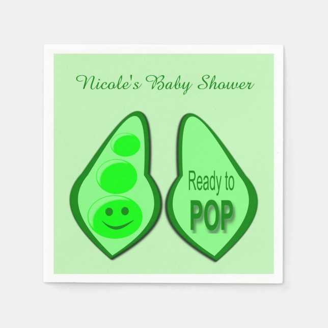 Ready to Pop Pregnant Green Pea Baby Shower Napkin (Front)
