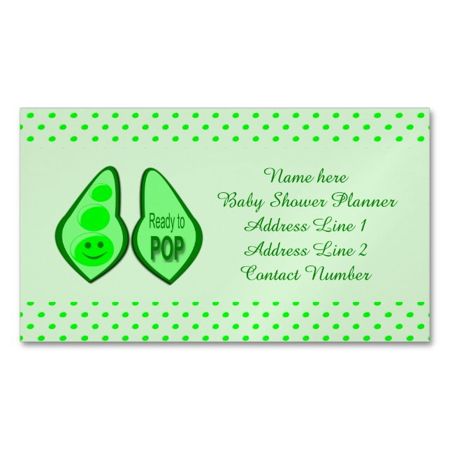 Ready to Pop Pregnant Green Pea Custom Magnetic Business Card (Front)