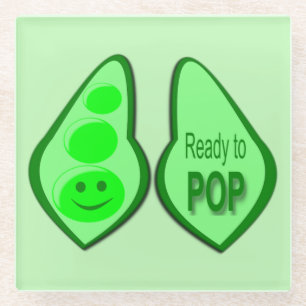 Ready to Pop Pregnant Green Pea Glass Coaster