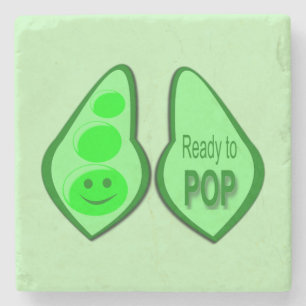 Ready to Pop Pregnant Green Pea Stone Coaster