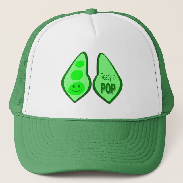 Ready to Pop Pregnant Green Pea Trucker Hat (Front)