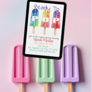 Ready To Pop, Rainbow Popsicle Baby Shower Invitation
