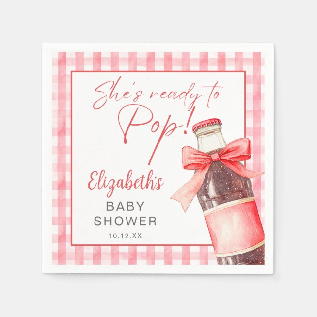 Ready To Pop Red Bow Soda Bottle Baby Shower Napkin (Front)