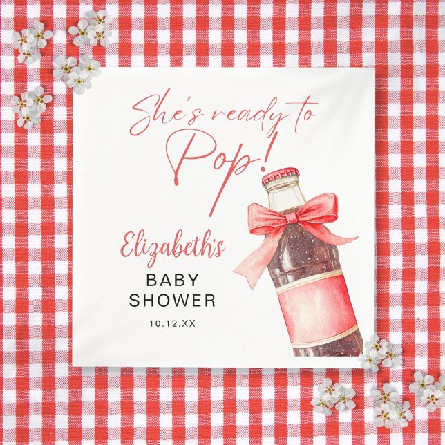 Ready To Pop Red Bow Soda Bottle Baby Shower Napkin (Ready To Pop Red Bow Soda Bottle Baby Shower Napkins)