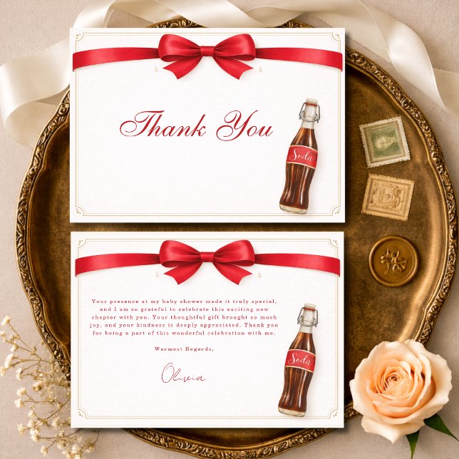 Ready to Pop Red Coquette Bow Baby Shower Thank You Card (Creator Uploaded)