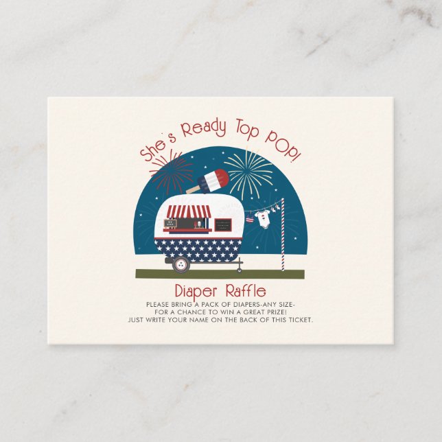 Ready To Pop Red White Blue Diaper Raffle Enclosure Card (Front)