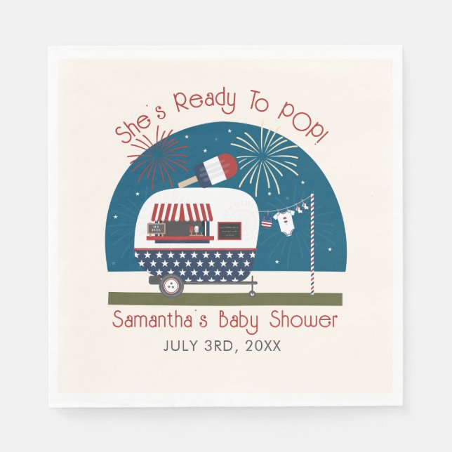 Ready To Pop Red White Blue Patriotic Baby Shower Napkin (Front)