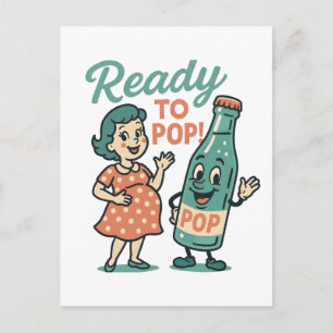 Ready to Pop Retro 1950s Maternity Baby Shower Announcement Postcard