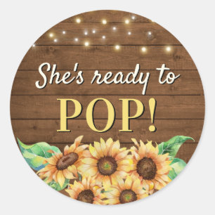 Ready to Pop Rustic Sunflower Baby Shower Sprinkle Classic Round Sticker
