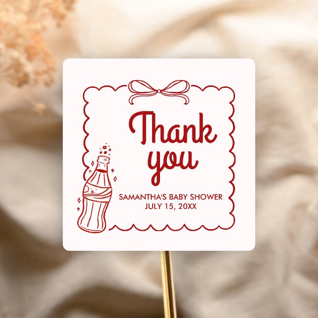 Ready to Pop Soda Baby Shower Square Sticker (She's Ready to Pop Baby Shower Sticker)