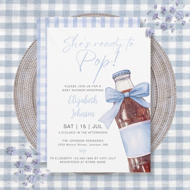 Ready To Pop Soda Bottle Blue Bow Baby Shower Invitation (Ready To Pop Soda Bottle Blue Bow Baby Shower Invitation)