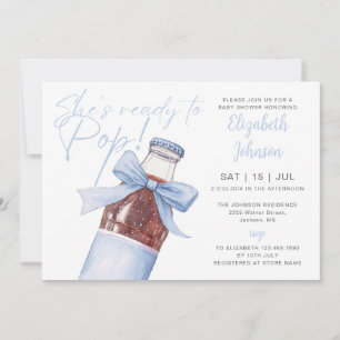 Ready To Pop Soda Bottle Blue Bow Baby Shower Invitation