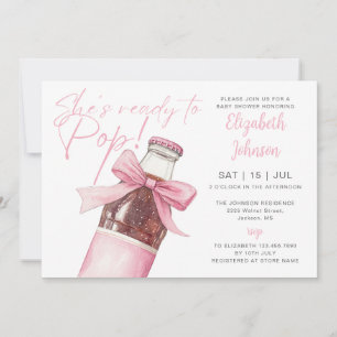 Ready To Pop Soda Bottle Pink Bow Baby Shower Invitation