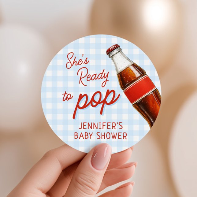 Ready To Pop Soda Pop Cola Boy Baby Shower Classic Round Sticker (Creator Uploaded)