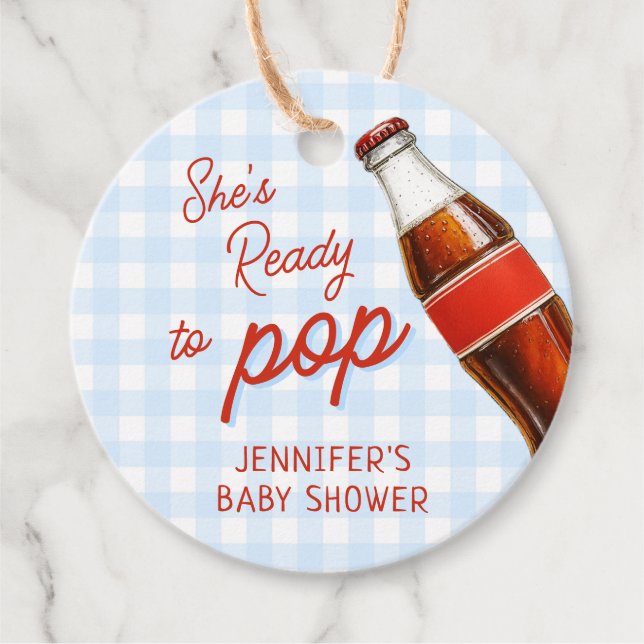 Ready To Pop Soda Pop Cola Boy Baby Shower Favour Tags (Front)