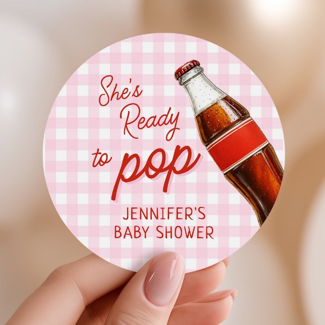 Ready To Pop Soda Pop Cola Girl Baby Shower Classic Round Sticker (Creator Uploaded)