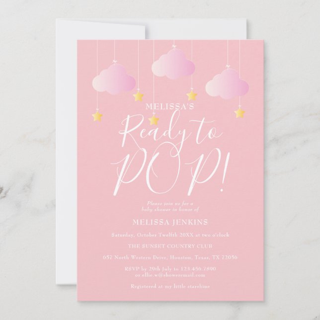 Ready to Pop Twinkle Twinkle Baby Girl Shower Pink Invitation (Front)