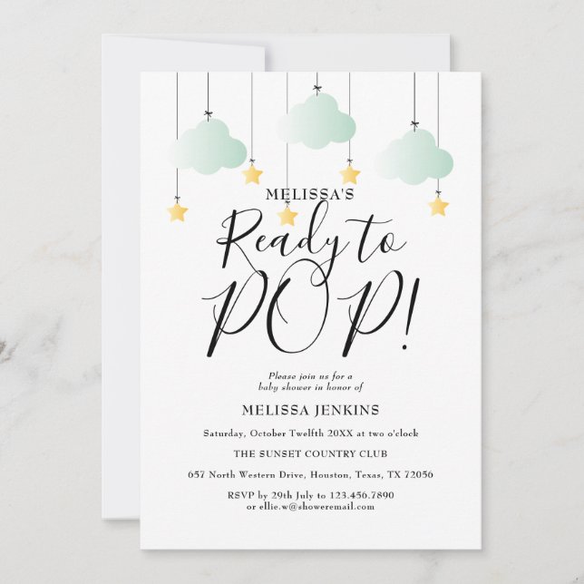 Ready to Pop Twinkle Twinkle Neutral Baby Shower Invitation (Front)