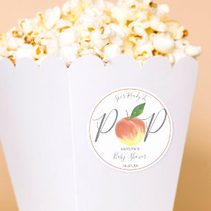 Ready To Pop Watercolor Peach Baby Shower Classic Round Sticker