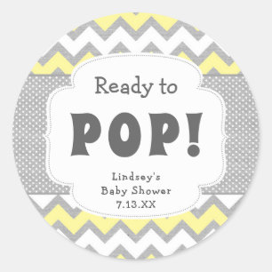 Ready to Pop yellow grey baby shower favour Classic Round Sticker