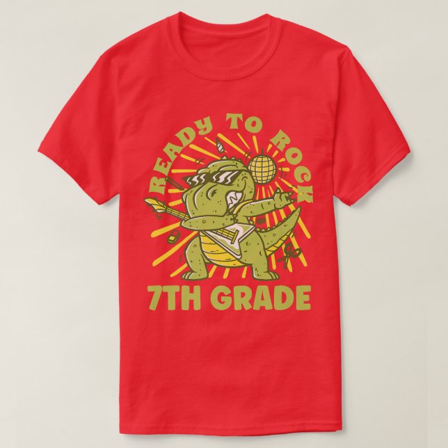 Ready To Rock 7th Grade 7 2022 Cute T-Rex Dinosaur T-Shirt (Design Front)