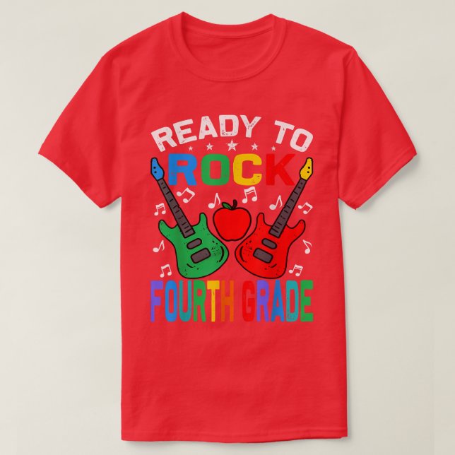 Ready To Rock Fourth Grade Back To School Guitar  T-Shirt (Design Front)