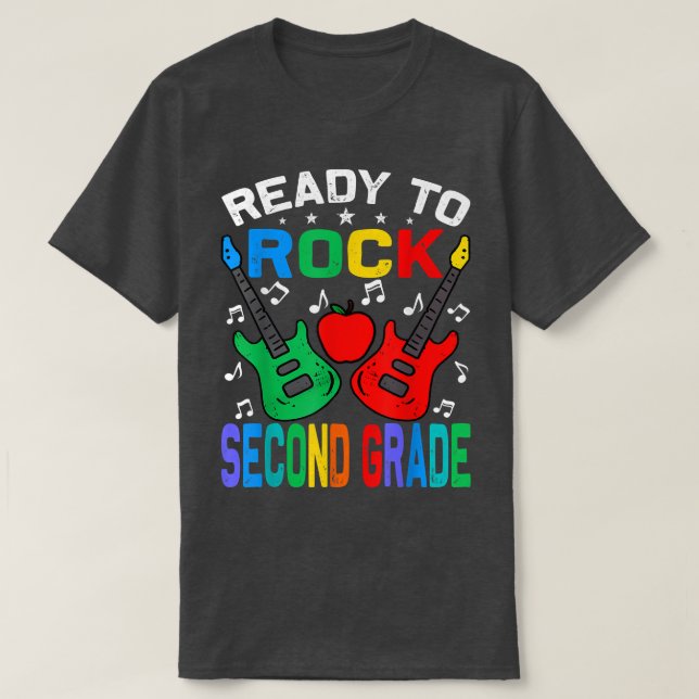 Ready To Rock Second Grade Back To School Guitar  T-Shirt (Design Front)