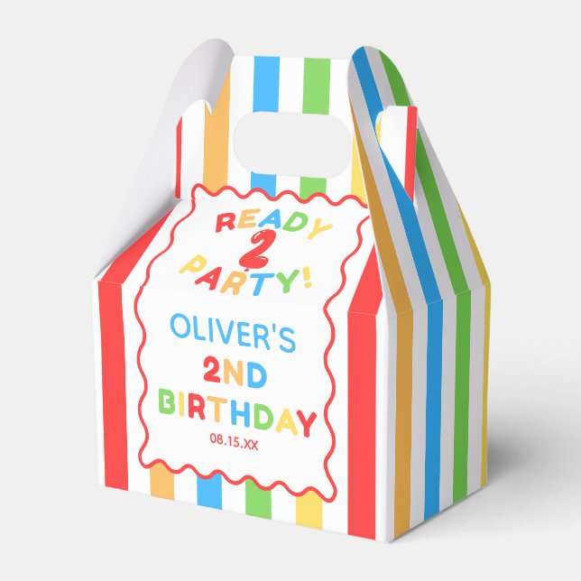 Ready Two Party 2nd Birthday Fun Colourful Favour Box (Front Side)
