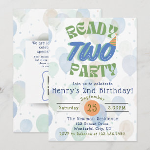 Ready Two Party Balloon Birthday Invitation