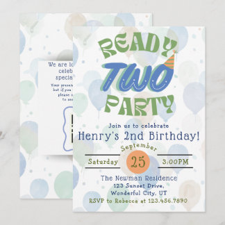 Ready Two Party Balloon Birthday Invitation