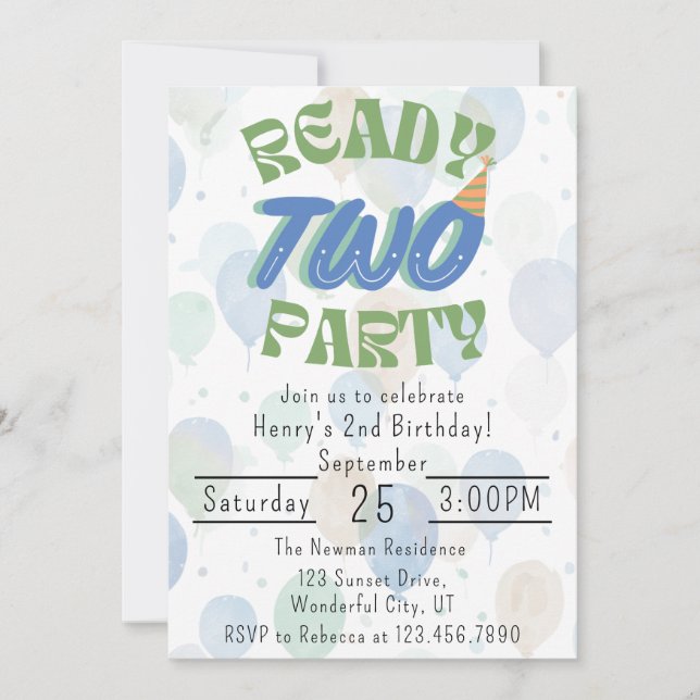 Ready Two Party Birthday Invitation (Front)
