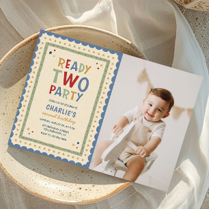 Ready Two Party Colorful 2nd Birthday Photo Invitation