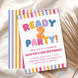 Ready Two Party Colourful 2nd Birthday Invitation