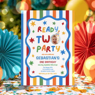 Ready Two Party Colourful Boy 2nd Birthday Party  Invitation