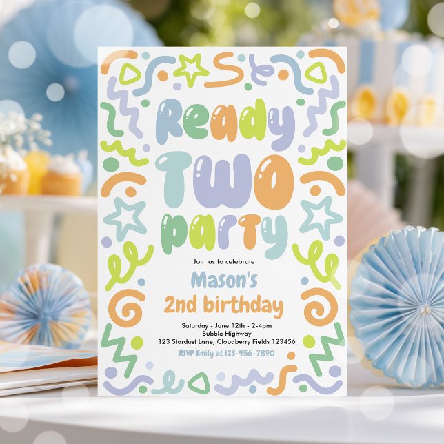 Ready Two Party Confetti Balloon 2nd Birthday  Invitation (Creator Uploaded)