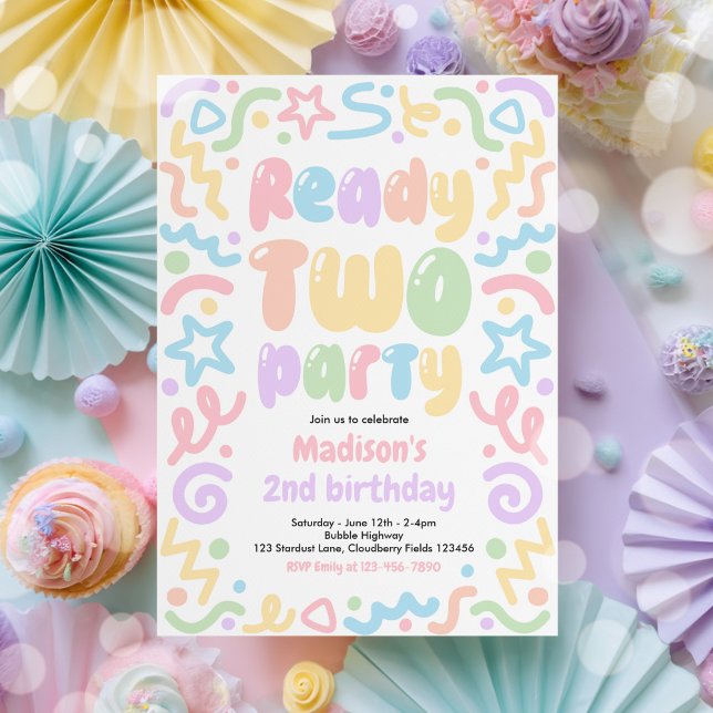 Ready Two Party Confetti Balloon 2nd Birthday  Invitation (Creator Uploaded)