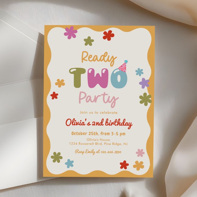 Ready Two Party Daisy Colourful 2nd Birthday Invitation (Creator Uploaded)