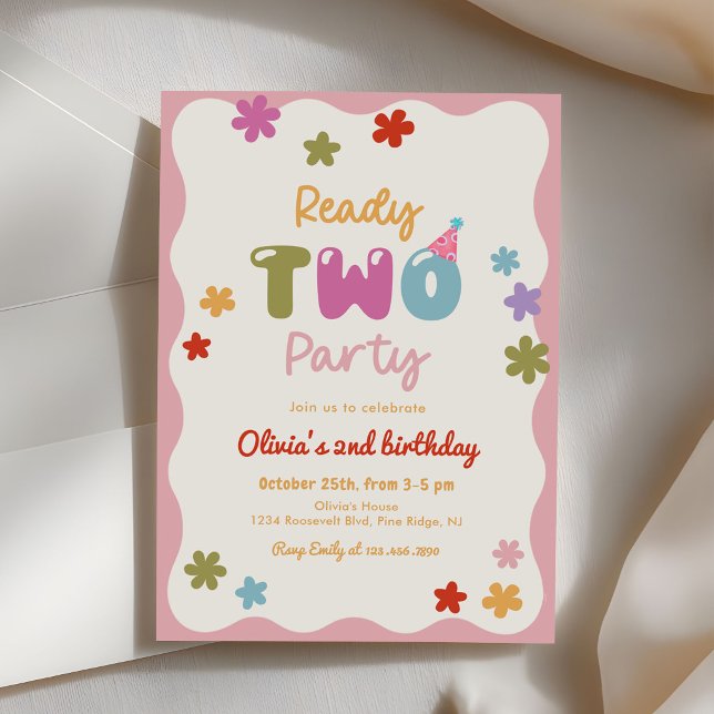 Ready Two Party Daisy Colourful 2nd Birthday Invitation (Creator Uploaded)