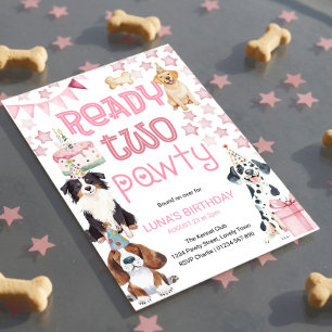 Ready Two Pawty Cute Dog Girls 2nd Birthday Party Invitation