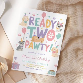 Ready Two Pawty Puppy Dog 2nd Birthday Party Invitation