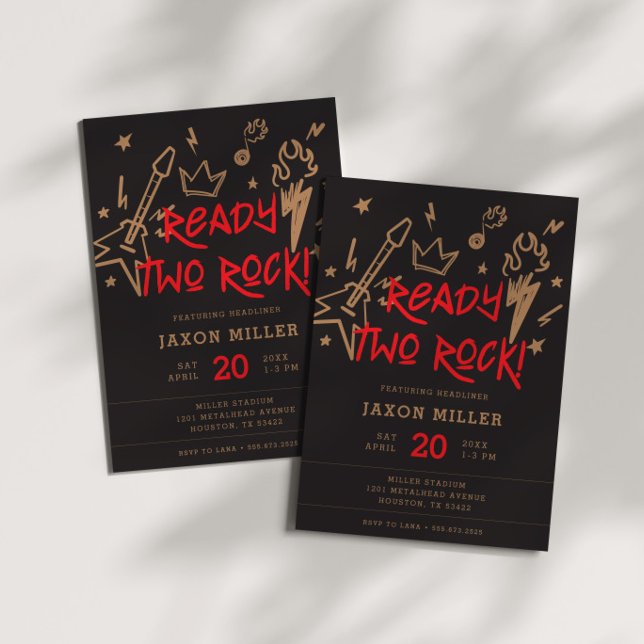 Ready Two Rock Kids' Metal 2nd Birthday Invitation (Creator Uploaded)