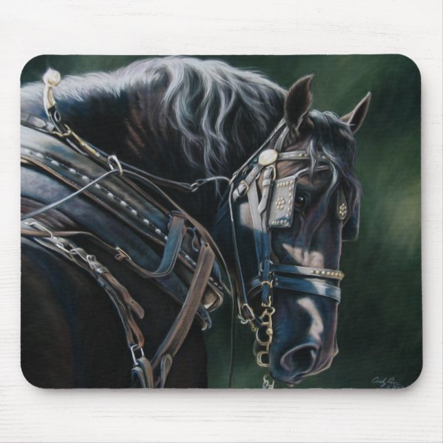 Ready & Willing Black Percheron Draught Horse Mouse Pad (Front)