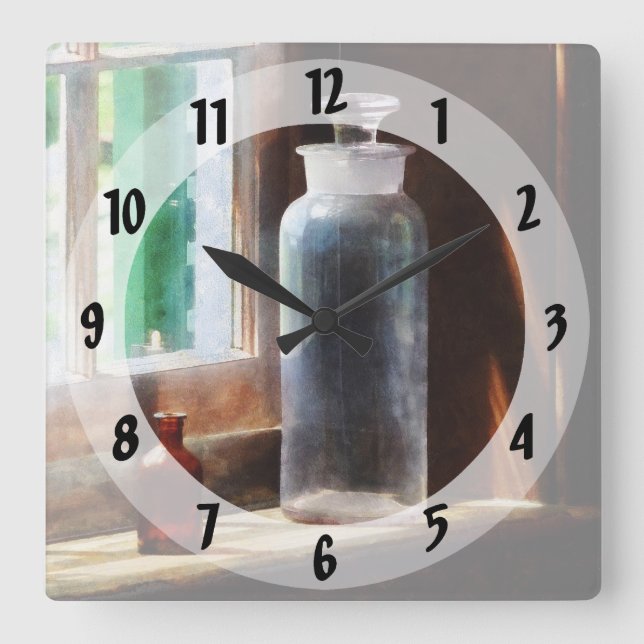 Reagent Bottle and Small Brown Bottle Square Wall Clock (Front)